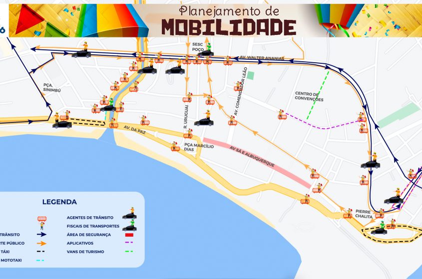 Mapa ilustrativo da organização do trânsito nos sete dias dos festejos juninos no polo Jaraguá