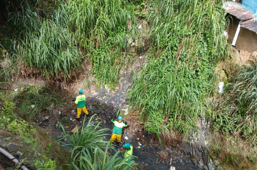 Serviço de limpeza em área verde. Foto: Tháchyna Lorena/ Ascom Alurb
