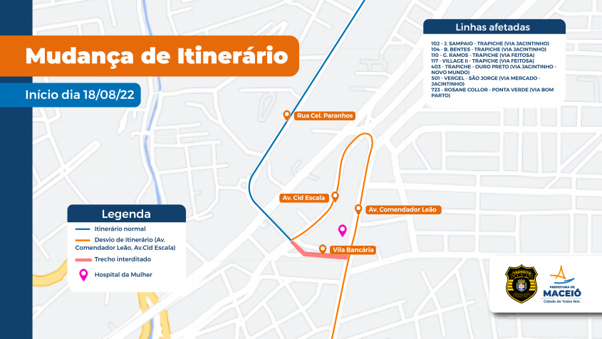 Mapa da mudança no trânsito do bairro Poço, a partir desta quinta (18) até o sábado (20)