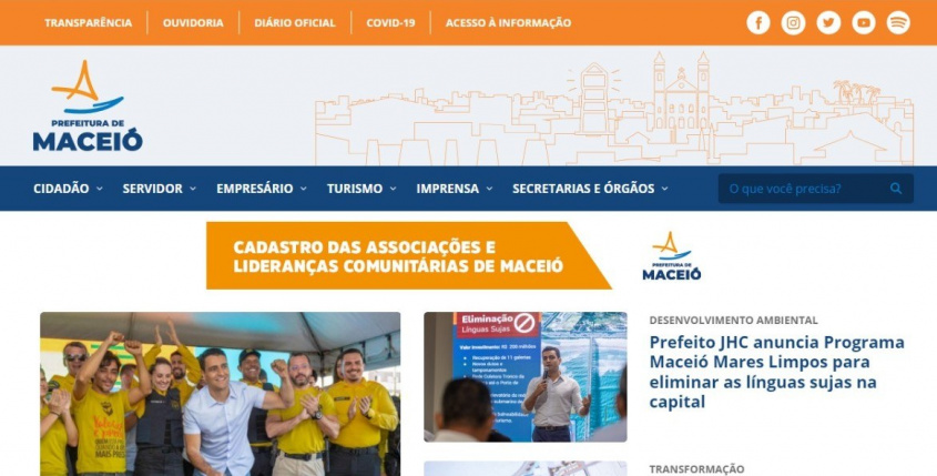 Link do cadastro está na capa do site da Prefeitura de Maceió, no banner laranja