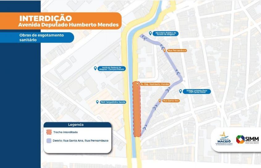 Mapa do desvio da Avenida Deputado Humberto Mendes e Rua Santa Ana