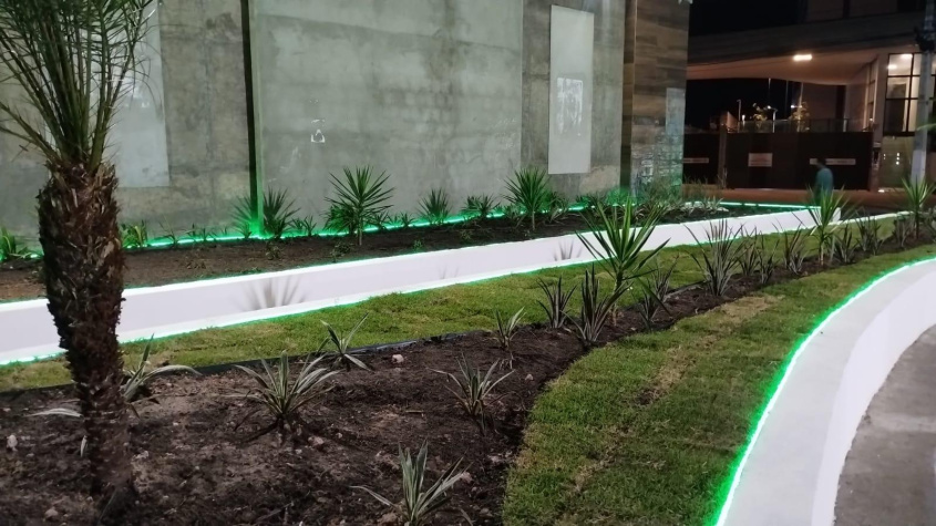Principais pontos dos jardins do viaduto foram ressaltados com uma mangueira neon em LED. Foto: Ascom Ilumina
