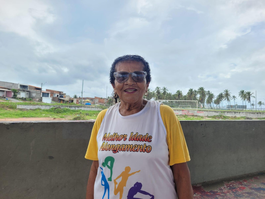 Dona Ivonete Santos, a mais antiga participante do grupo de práticas corporais. Foto: Ascom SMS