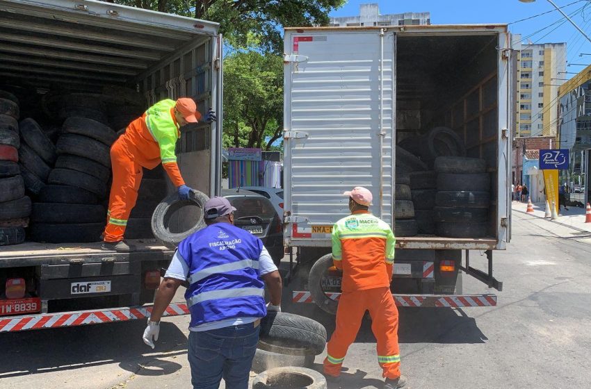 Mutirão para conter avanço da dengue recolhe mais de 3 mil pneus em Maceió