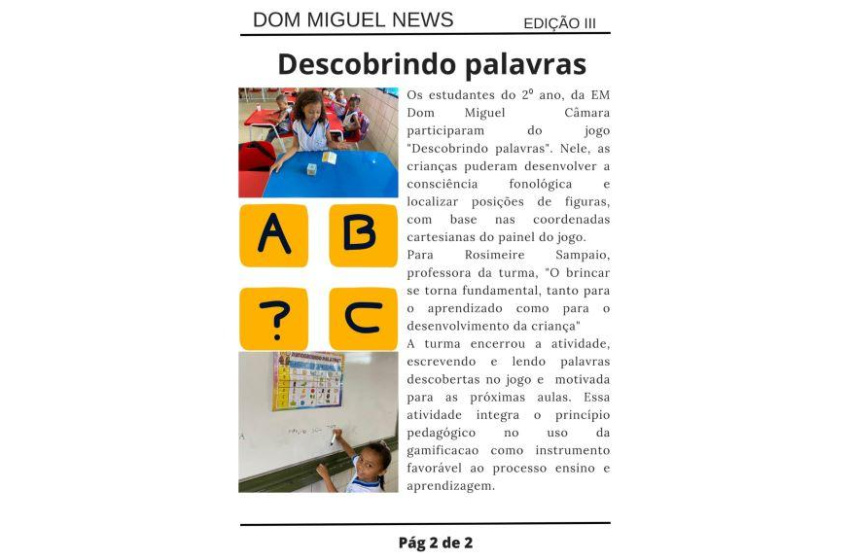 Projeto educativo aproxima escola da comunidade com a publicação de um periódico quinzenal