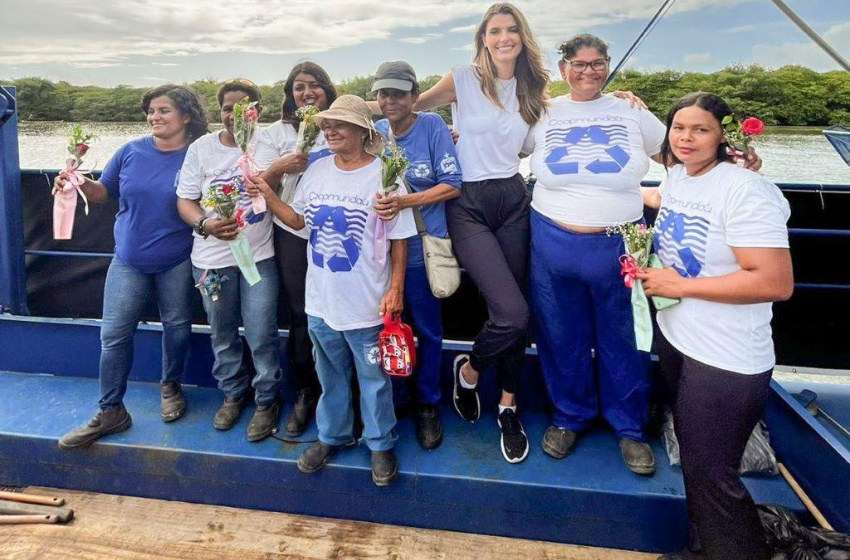 Primeira-dama Marina Candia participa de ação de limpeza na Lagoa Mundaú