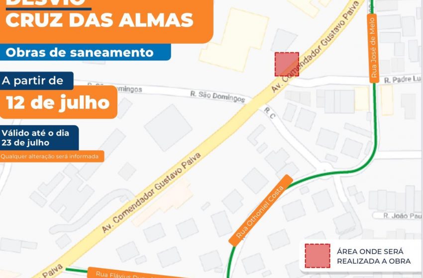 SMTT orienta condutores para trecho em obras na Avenida Gustavo Paiva