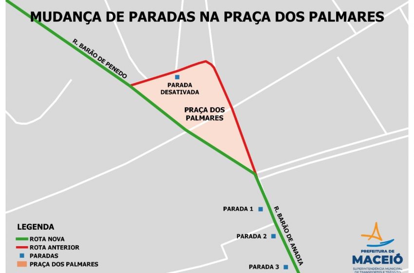 SMTT altera pontos de ônibus localizados na Praça dos Palmares